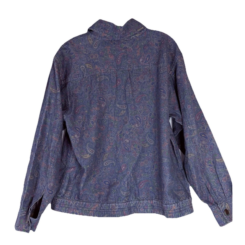 Vintage 90s Paisley Denim Jacket Womens 12 Blue Floral Boho Western Casual - Picture 5 of 10